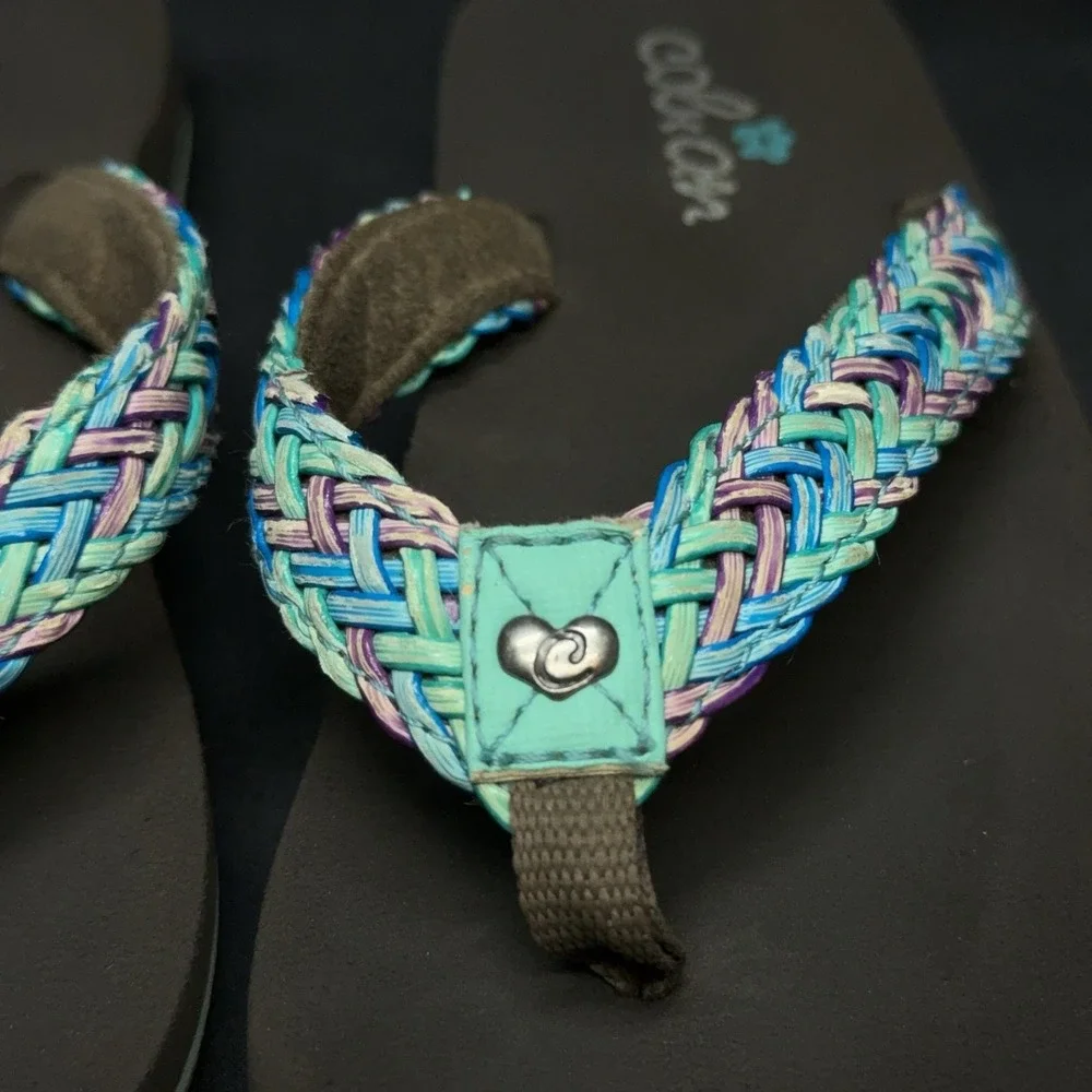 Cobian Sandals Girls Brown Multicolor Braided Flip Flops Heart Comfort Sole